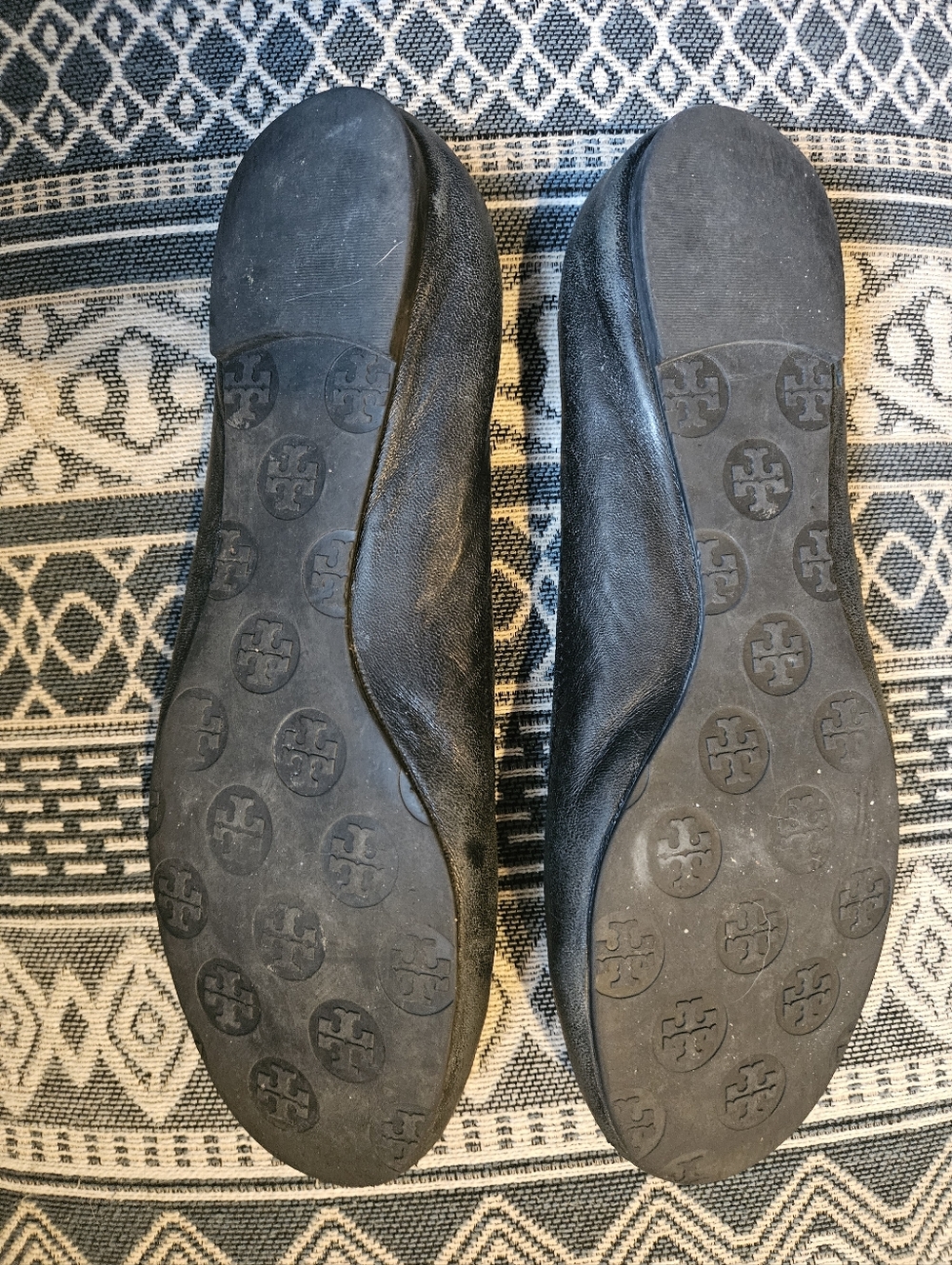 Tory Burch Black Leather Ballet Flats with Gold Logo Medallion - Picture 7 of 13